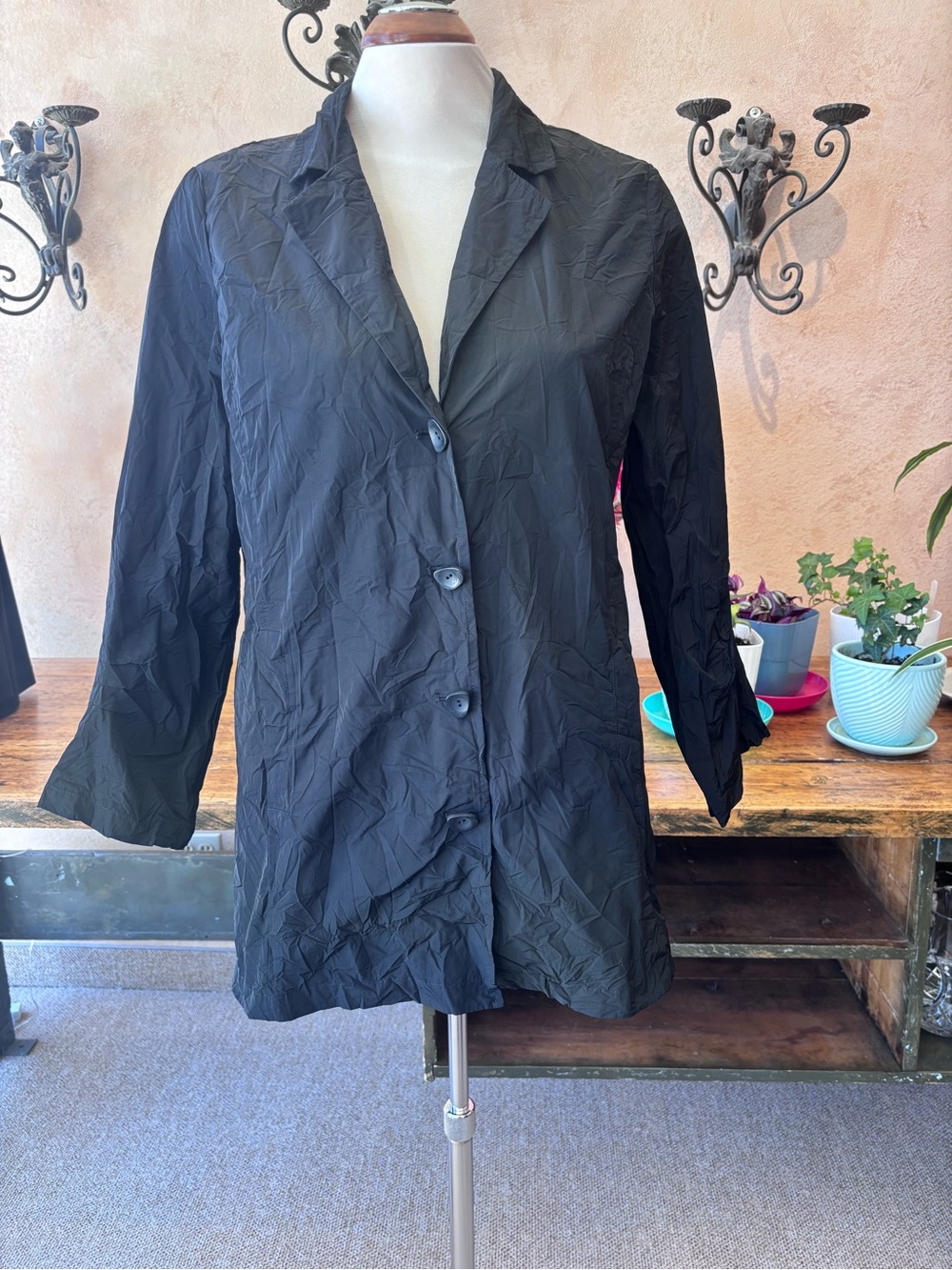 Women's Black Lightweight Button-Front Blazer Jacket